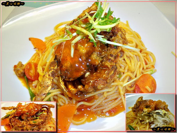 泰式軟殼蟹+西西里番茄炒肉醬義大利麵