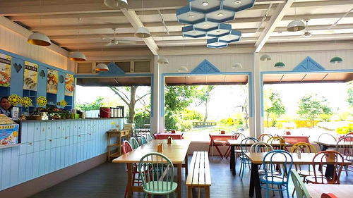 養蜂人家蜂采館：【宜蘭景點】免門票$$$養蜂人家蜂采館~兒童的戲憩區~雙心花圃造型~藍白色的餐廳異國風情