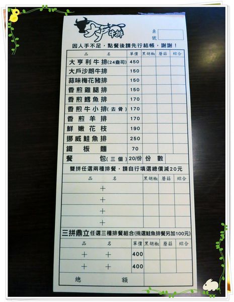 台北-蘆洲-平價牛排-大戶牛排-價格表