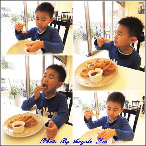 齊齊品嚐洋蔥圈