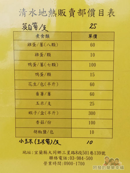 清水地熱17-農特產展售販賣區-食材價目表