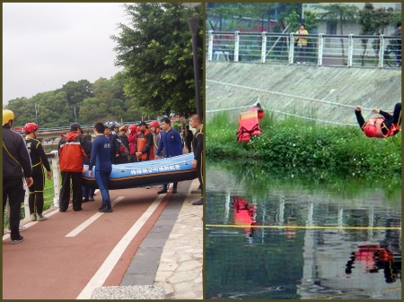 龜山第一河濱公園：99年度災害防救演習　河濱公園演練現拍