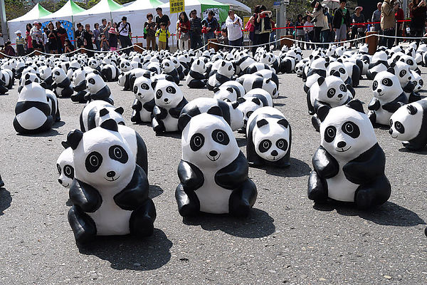 台北市政府前廣場:1600貓熊世界之旅到台北~終於看到好多可愛的紙貓熊