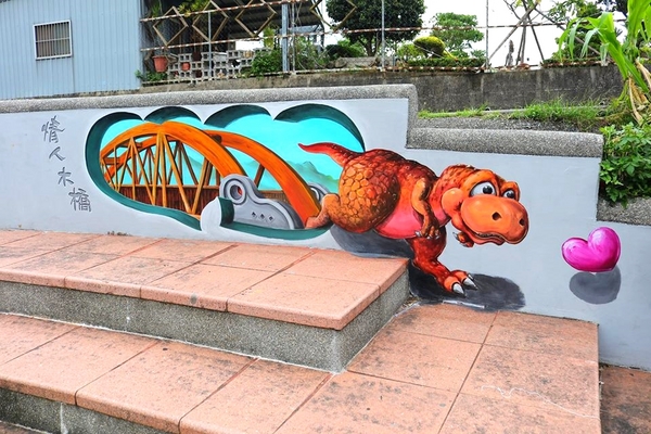 九房里漫遊童話3D互動式彩繪、0蛋月台地景彩繪：【台中景點】石岡0蛋月台&3D彩繪~在地景點通通進入彩繪的素材裡，除了騎鐵馬欣賞沿途景色，順道遊訪石岡3D彩繪的大變身