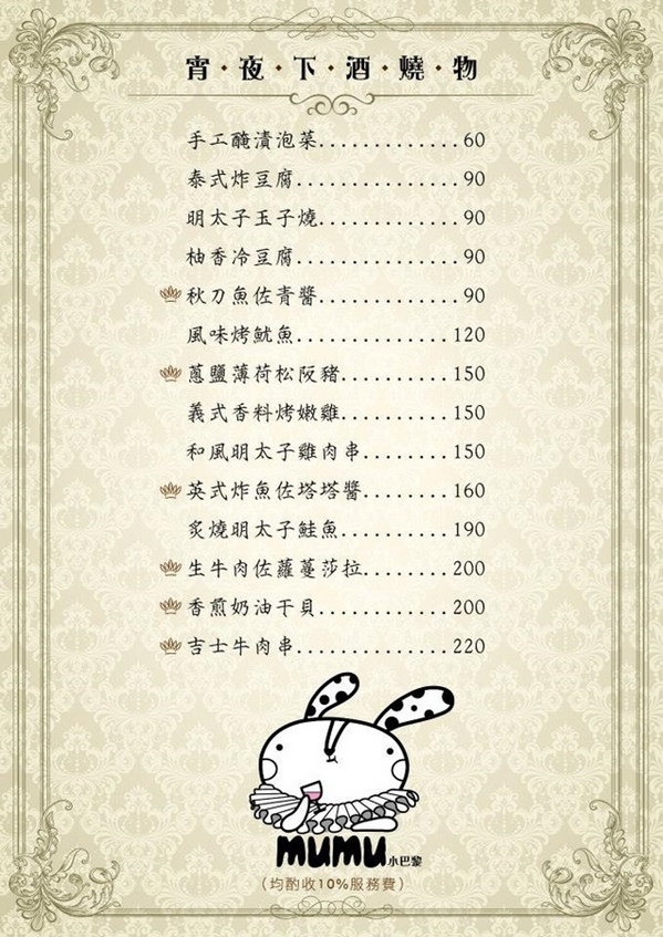 Mumu小巴黎：台南中西區]mumu小巴黎-精緻料理X微醺飲品!!推各種調酒，杯杯炫目迷人!豬腰肉排香唷!!