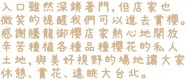 騰龍御櫻：【新北◍•ᴗ•◍新店】文山木柵老泉里✯私房景點・騰龍御櫻賞櫻｜漫山遍野櫻花林秘境[白色霧社山櫻、郁李、河津櫻、八重櫻]