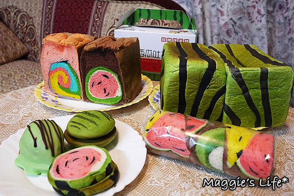 幾米烘焙手創坊:宜蘭礁溪美食【幾米烘焙手創坊】哇!西瓜家族大集合◆創意新產品~童趣巧克力蛋糕西瓜吐司、草莓蛋糕彩虹吐司、西瓜禮盒