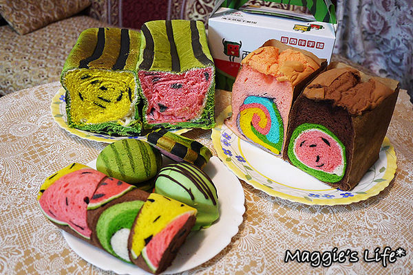 幾米烘焙手創坊:宜蘭礁溪美食【幾米烘焙手創坊】哇!西瓜家族大集合◆創意新產品~童趣巧克力蛋糕西瓜吐司、草莓蛋糕彩虹吐司、西瓜禮盒