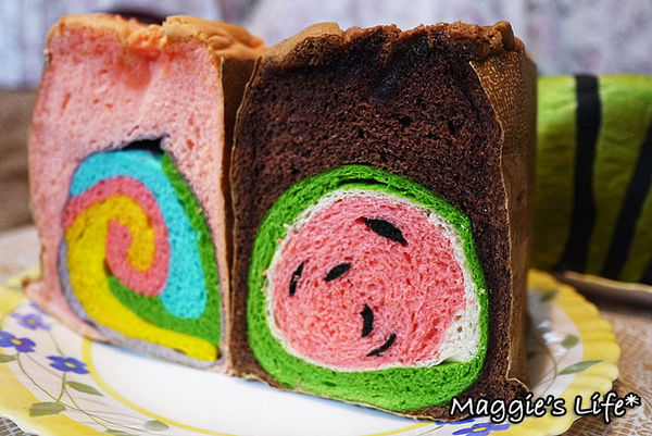 幾米烘焙手創坊:宜蘭礁溪美食【幾米烘焙手創坊】哇!西瓜家族大集合◆創意新產品~童趣巧克力蛋糕西瓜吐司、草莓蛋糕彩虹吐司、西瓜禮盒