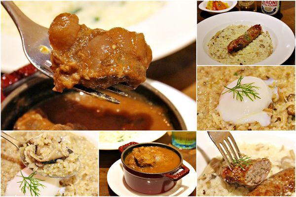 謝宜榮, Pino義大利燉飯專賣店,拿坡里比薩專門店,綜合野蕈溫泉蛋燉飯、白酒燉飯佐紅酒燉牛肉、芝麻葉煙燻鴨肉沙拉