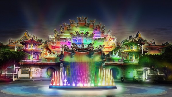 岡山壽天宮光雕搭配水舞模擬圖