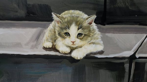 民雄鄉公所貓彩繪牆：哇!眾貓盤據誤以為來到貓村囉~民雄鄉公所貓彩繪牆