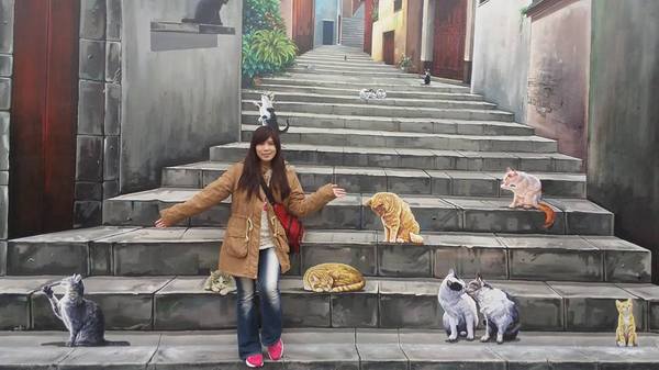 民雄鄉公所貓彩繪牆：哇!眾貓盤據誤以為來到貓村囉~民雄鄉公所貓彩繪牆