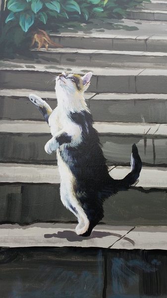 民雄鄉公所貓彩繪牆：哇!眾貓盤據誤以為來到貓村囉~民雄鄉公所貓彩繪牆