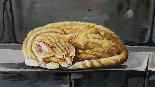 民雄鄉公所貓彩繪牆：哇!眾貓盤據誤以為來到貓村囉~民雄鄉公所貓彩繪牆