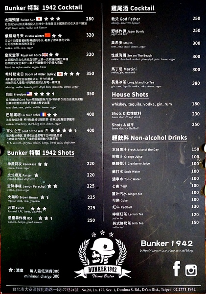 Bunker 1942:【忠孝敦化餐酒館 推薦】以二戰時期為主題又有超酷射擊場! ✿✿ Bunker 1942 ✿✿ (完整菜單/酒單)