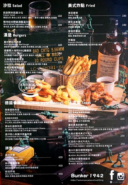 Bunker 1942:【忠孝敦化餐酒館 推薦】以二戰時期為主題又有超酷射擊場! ✿✿ Bunker 1942 ✿✿ (完整菜單/酒單)