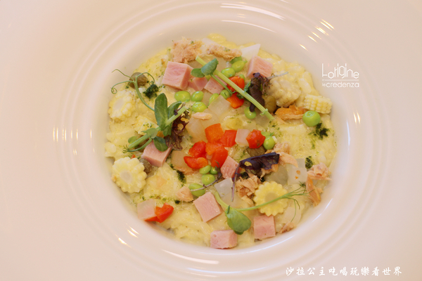 L’origine by La Credenza:南港米其林料理『L’origine by La Credenza』兔肉沙拉/哇沙米燉飯