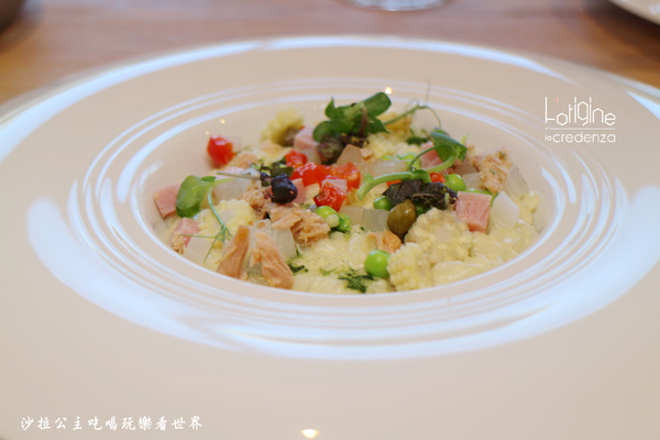 L’origine by La Credenza:南港米其林料理『L’origine by La Credenza』兔肉沙拉/哇沙米燉飯