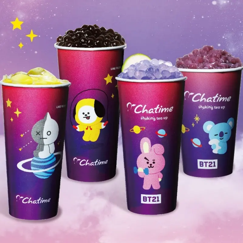 萌翻BT21鐵粉！日出茶太強勢推出「宇宙明星BT21」聯名限定環保杯，再加碼抽BT21周邊小物、新品「紫玫瑰荔枝凍飲」試飲券。