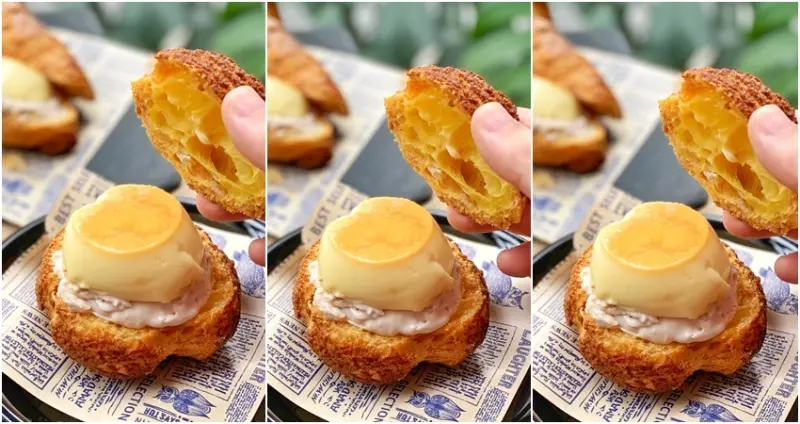 中山站甜點越來越狂！不限時咖啡廳「漫拾」強勢推出焦糖布丁芋泥可頌，超療癒的手工布丁芋泥讓你IG打卡牆被洗爆。