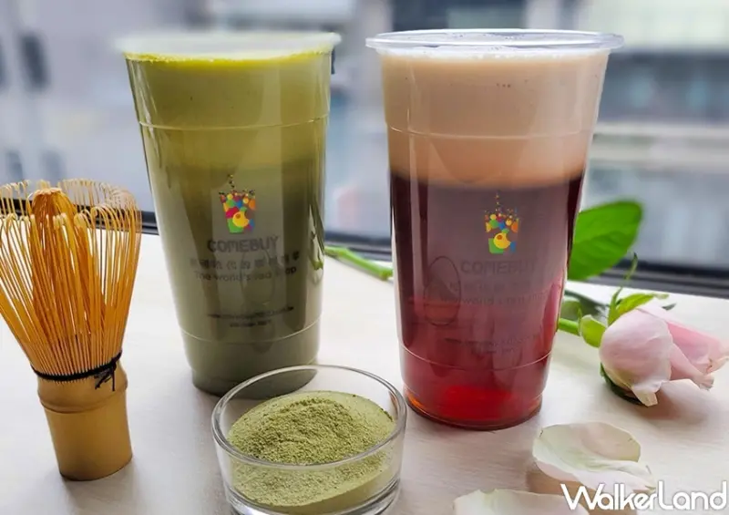 COMEBUY 玫瑰普洱拿鐵、抹茶拿鐵 / WalkerLand窩客島整理提供 未經許可，不得轉載