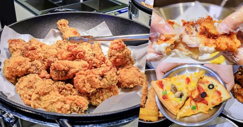 咕咕家韓式炸雞Pizza吃到飽，台中韓式炸雞吃到飽！一次就能吃到7種炸雞口味，還有披薩、炸物、韓國魚板湯自助吧可以吃到飽！