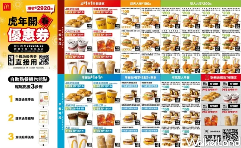 麥當勞 2022虎年開春優惠券 / WalkerLand窩客島整理提供 未經許可，不得轉載