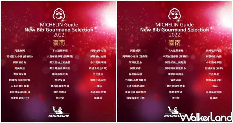 2022台南米其林必比登推介 / WalkerLand窩客島整理提供 未經許可不可轉載