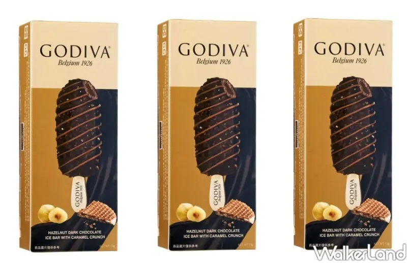 GODIVA「焦糖脆粒榛子黑巧克力流心雪糕、杏仁黑巧克力血橙流心雪糕」7-ELEVEN販售/ WalkerLand窩客島整理提供 未經同意不可轉載