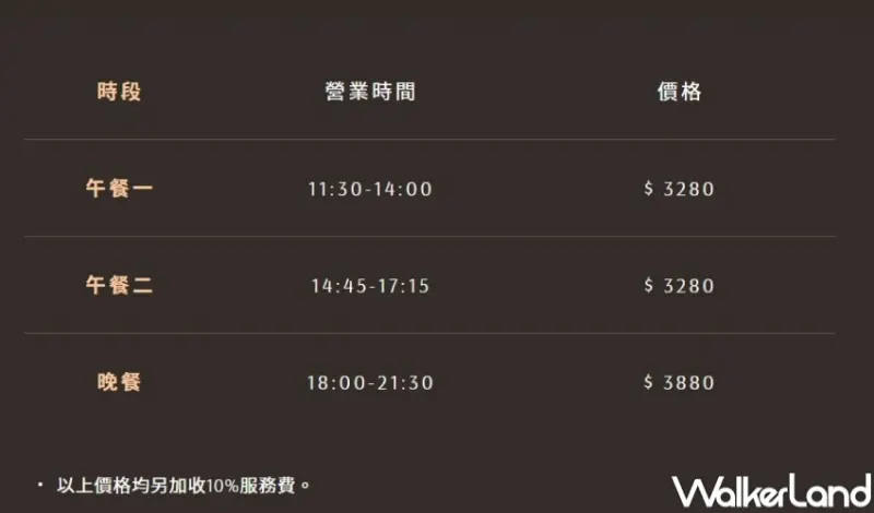 饗 A Joy 收費價格 / WalkerLand窩客島整理提供 未經許可，不得轉載