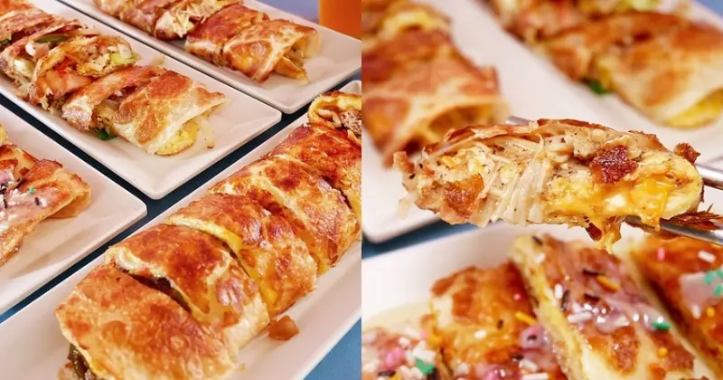 台中超人氣酥皮蛋餅，50種口味鹹甜通通有，料多到炸出來怎麼能不吃，原住民私房鹹豬肉和奶油金針菇必點-喜饌晨食