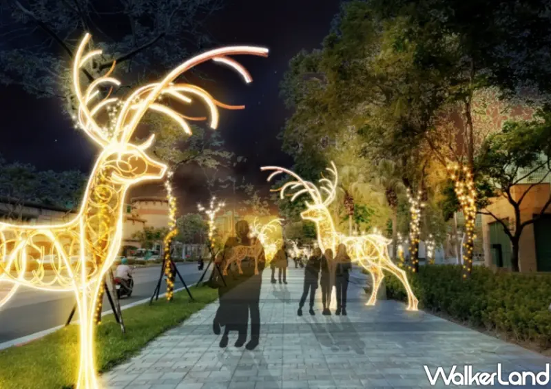 2023新北歡樂耶誕城 市民廣場周邊巨型麋鹿燈飾/ WalkerLand窩客島整理提供 未經許可不可轉載