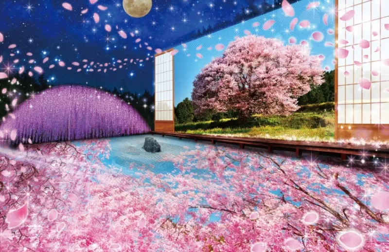 必訪的燈飾景點之一就屬「心靈之鄉」，透過不同的燈光特效展現了日本的四季之美