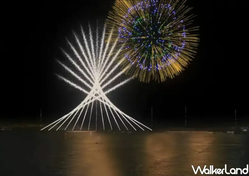 新北1314跨河煙火加入光束特效 / WalkerLand窩客島整理提供 未經許可不可轉載