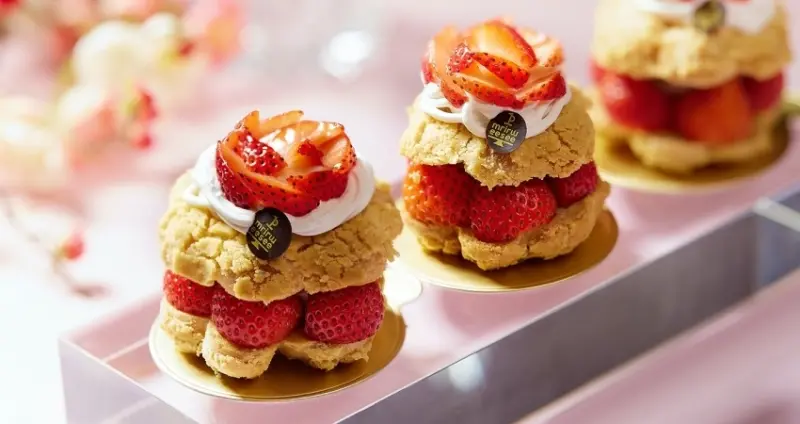 草莓甜點必吃加1！JR東日本大飯店台北推出「草莓聖多諾黑、法式草莓芙蓮蛋糕、草莓法式千層酥」多款冬季限定草莓甜點。