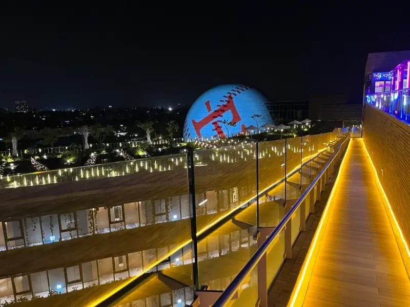 《桃園❤️龍潭》龍潭看夜景好去處！名人堂花園大飯店頂樓星空啤酒吧～這條星空走道太美！天氣好時還能看見101?