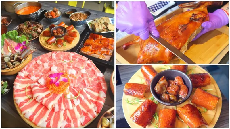 台中超狂火鍋店，竟然有烤鴨5吃超特別，平日自助吧還有蝦子吃到飽，假日蛤蠣吃到飽CP值超高，有免費停車場