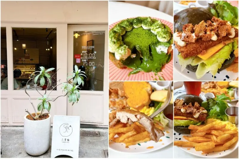新竹高CP值早午餐—三隻貓，除了早午餐拼盤外還有超濃郁的抹茶塔，流心內餡讓人口水直流