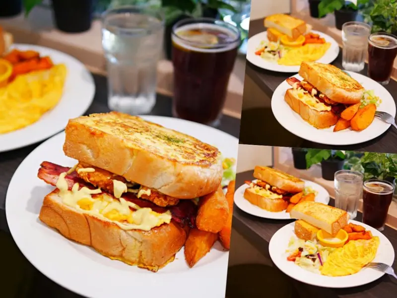 太澎湃！用厚片法式吐司夾的三明治真的第一次看到啦『佬法室 Vieux Chambre』軟嫩金黃歐姆蛋好吃推推！新竹美食｜新竹早午餐｜園區美食 - 曼達愛吃鬼