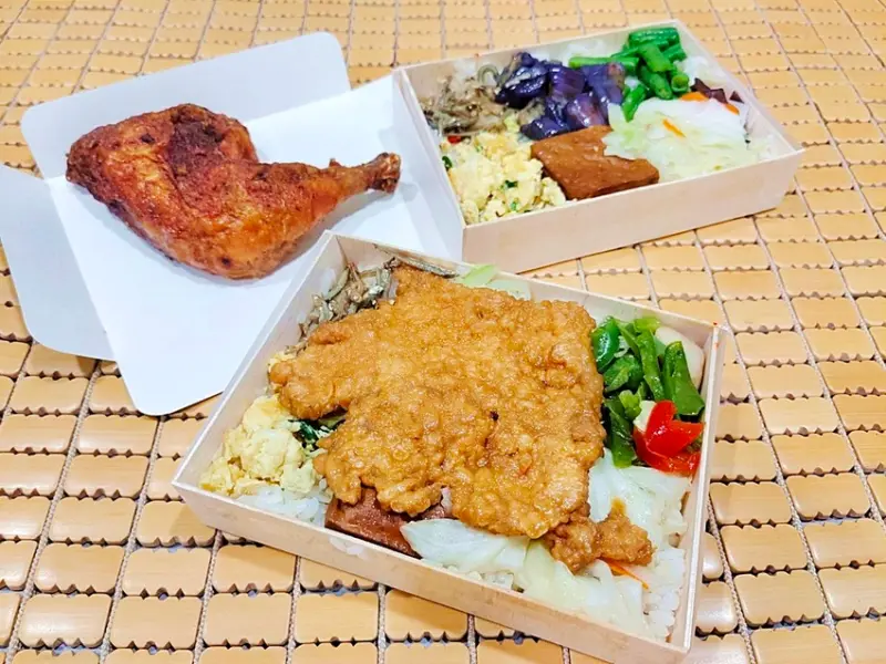 台中大里便當，巨無霸雞腿皮酥肉嫩超多汁，客製化自選6種配菜-池上木片便當