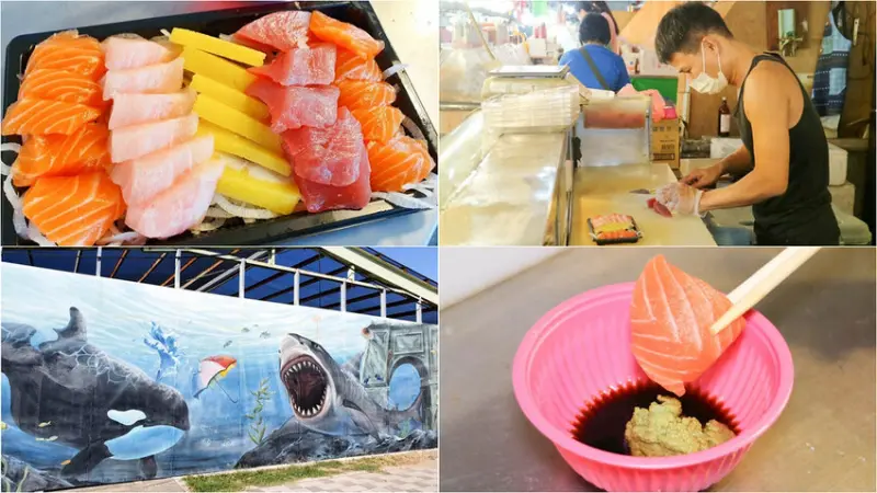 【布袋漁港】阿忠生魚片 超便宜厚切生魚片 豪邁大口爽吃 東港直送黃鰭鮪魚｜旗魚