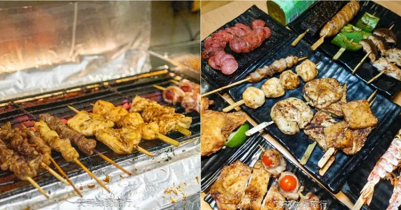 19元起好吃串燒現點現烤好美味 超級好吃的特製秘醬好迷人 美味泡菜免費續加 大家都是10串、20串的買 有內用座位 外帶打折還送神秘串串！