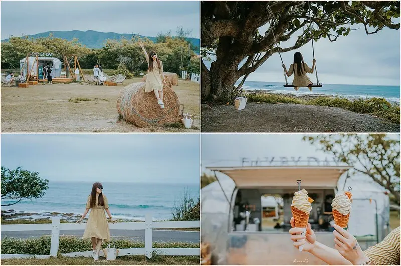 【屏東滿州│景點】日日海霧 Gelato Day by Day。海景鐵皮露營車，稻草堆拍美照，坐在草地上看海吃霜淇淋