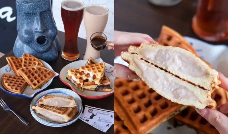 【台中美食】嘉蜜爾雞蛋糕鬆餅｜隱藏巷弄中的人氣鬆餅店，滿滿爆餡夾入芋泥太犯規 ! - 肉依小姐吃什麼