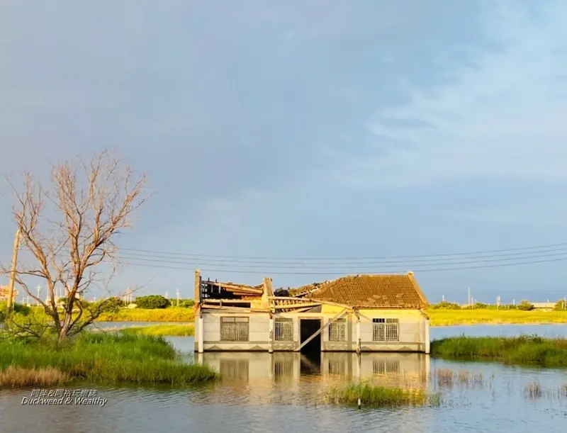 【嘉義。景點】「東石水中古厝」美拍被海水包圍的古厝遺跡∣IG攝影打卡熱門景點∣廢墟風情與絕美蔚藍天空之鏡