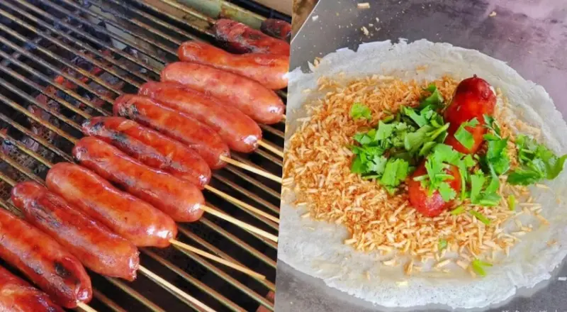 武淵阿公香腸》傳香60年炭火直烤香腸油香誘人，潤餅花生捲夾香腸～口味妙不可言