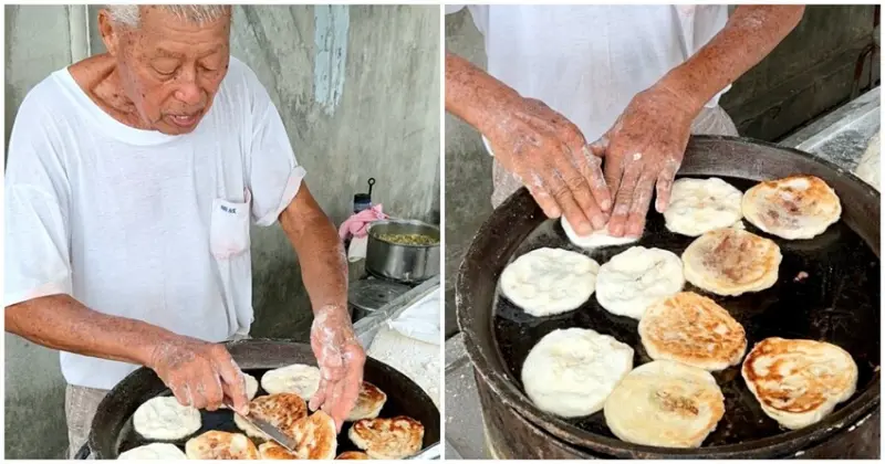 彰化縣員林市彰化員林美食／雙口味1片只要7元！60年小攤販—火雲掌伯豆標　驚人的徒手翻煎餅功夫！