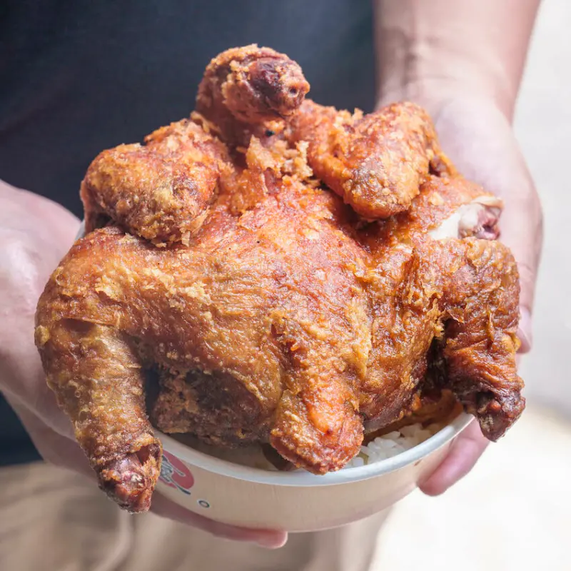 龍潭便當 鵝有雞燴｜買便當送烤雞，活動一直都在，不怕你吃只怕炸不出來