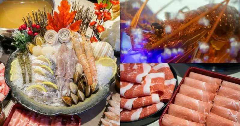 CP值超高龍蝦海鮮火鍋 活跳跳生猛龍蝦 海陸拼盤好澎湃 鮑魚、干貝、天使紅蝦、鱸魚片、白帶魚捲、小卷、蛤蜊... 嫩肩牛拼梅花豬 自助區吃到飽~白飯、蒸煮麵、冬粉，指定飲品無限暢飲...